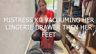 MISTRESS KG VACUUMING HER LINGERIE DRAWER THEN HER FEET