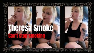 Can’t Stop Smoking – Blonde Theresa Smoke teases you on the couch with Sporty Underwear, Cigarette Fetish and Lipstick Domination