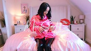 Scarlett's hot pink satin blouse snip n rip! (destruction)