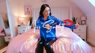 Scarlett's royal blue satin blouse snip n rip! (destruction)