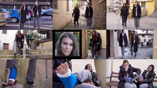 Lia LLC Town Crutch Struggle with and Without Cast Sock (in HD 1920X1080)