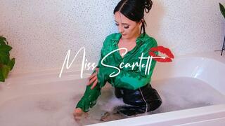 Scarlett's emerald satin blouse and leather skirt (WAM)