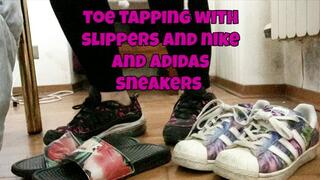 toe tapping with slippers and sneakers on parquet