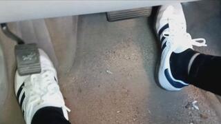 Evalynn self-film Driving in Adidas Sneakers