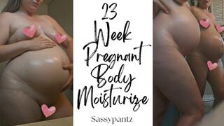 23 Week Pregnant Body Moisturize - A body oil massage scene featuring Pregnant Belly, Belly Fetish, & Belly Button Fetish ft MILF Sassypantz