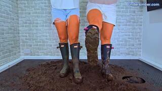 Goddess Amber & Miss Lucy - MudFest 1: Crushing The Cum From Your Cock & Balls Under Our Muddy Hunter Boots - 197 Body Cam - Face Trample Trampling CBT Ballbusting Standing Busting Shoejob Bootjob Cumshot