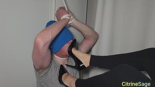 After a long day in my high heels, my slave licks the soles of my heels clean and then sweaty soles and toes