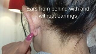 Ears from behind with and without earrings