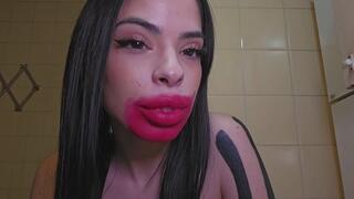 Smeared red lipstick