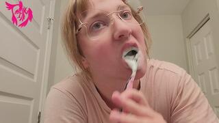Brushing Teeth and Scrubbing Tongue with Glasses on and Hair Up