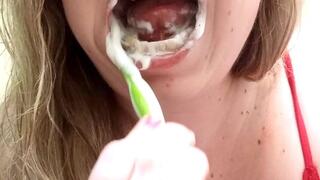 Vivien brushing her teeth