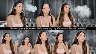 Smoking marlboro red 100s wearing my Victoria’s Secret bralette!