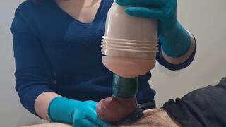 Nurse gloves handjob condom & fleshlight