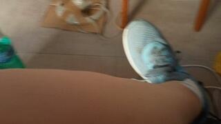 Sweaty, smelly feet and socks after a summer workout and I remove the callus from my foot