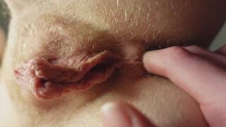 Spreading and anal fingering closeup