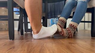 Nicole the Divine & RichPeruvian Play Table Footsies with Socks | Legs | Calf Muscles | Sock Removal | Feet Touching | Toes