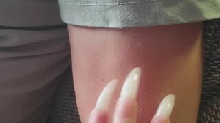 Goddess Laetitzia scratching and poking her slaves arms and legs and a little more