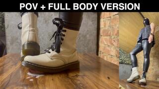 Crushing Bootjob by Goth Mistress Dolores after Night Out ***POV + FULL BODY SPLIT SCREEN version*** - Doc Martens Flatten your Cock and Balls until you Cum under her Weight