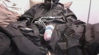 Self enjoyment wearing snow bibs and nylon rain jacket