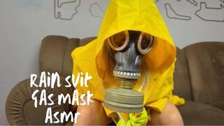 asmr rain suit and gas mask