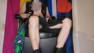 Vaping in a Kilt and Leather Vest on a Bootblack Chair