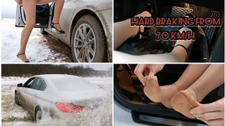 Emily got stuck hard in mud and snow, makes hard braking and crazy drift in powerful BMW