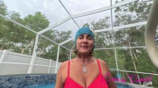 Carissa In a Swim Cap, Vintage Red One -Piece, and Strip Down