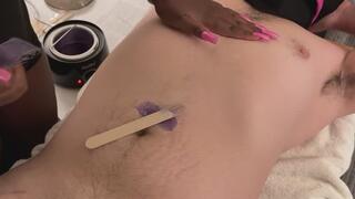 Waxing My sub’s hairy ass chest