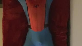 Spidey in spread eagle bondage