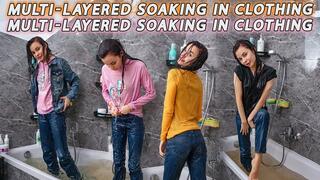 Soaking Wetlook Transformation - Watch Me Dive & Drip full wet clothes jeans multi layer