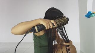 Drying my hair with my new comb-dryer