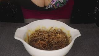 Busty Girl Eating Soba Noodles Mukbang