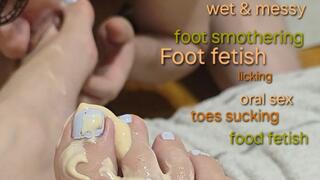 Pussy eating, foot and food fetish, licking and sucking toes, foot smothering, foot worship, wet & messy with Miss GospodaricaEmma and Her Alpha man Wolfy01
