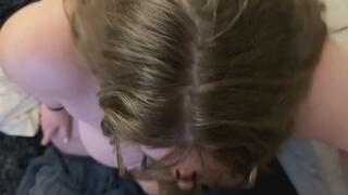 Chubby white girl sucks BBC for CUM facial