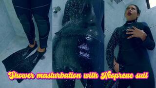 Shower masturbation with neoprene suit - Sloan