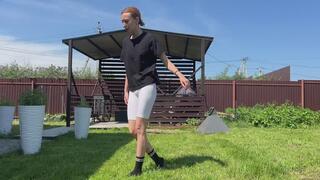 The girl recently pulled her leg but could not give up sports, she does exercises, but her leg gets weaker and weaker, and when she is very weak, they call her and say that they are waiting for her at a party, which she completely forgot about