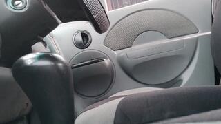 Woman pumping pedals, accelerating, driving car, and all in stiletto heels (1)