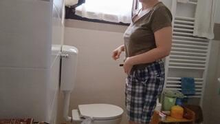 The alien fucks my belly button in the bathroom