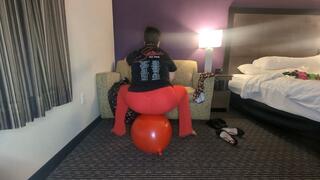 Full Weight Balloon Pop Barefoot in Red Yoga Pants 18 Inch Balloon Crush and Tease