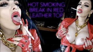 HOT SMOKING BREAK In Red Leather Top