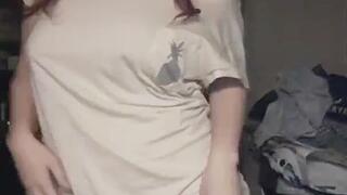 Teen redhead smoking late at night in the kitchen and flashing you her perfect body