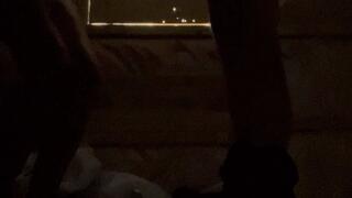 Wanking the builder in building site till he cums on my tits