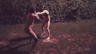 Streetfighter Jane strips and searches male, then fights him