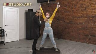 Arina in X-Position Standing Bondage in Denim Overalls (UHD 4K MP4)
