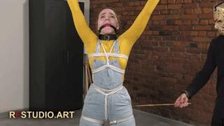 Arina in X-Position Standing Bondage in Denim Overalls (FULL HD MP4)