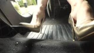 Real Life Car Breakdown in Gold Heels (Pedal View) WMV