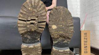 Disgusting muddy old boots worship and trample