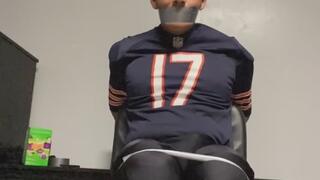 Football player in a chair tie
