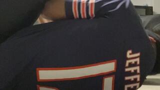 Football player in a frog tie and blindfolded 2