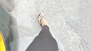 Diana Senior sexy pedal pumping and driving on flip flops